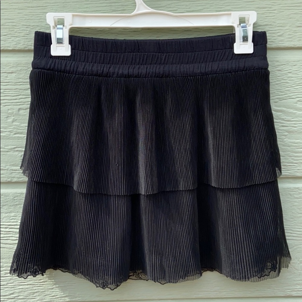 Black Sheer Tiered Lace Trimmed Skirt